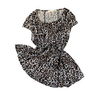 Maria Gabrielle L BOHO Ditzy Abstract Stretch Peplum Tunic Top Piping Trim 9K